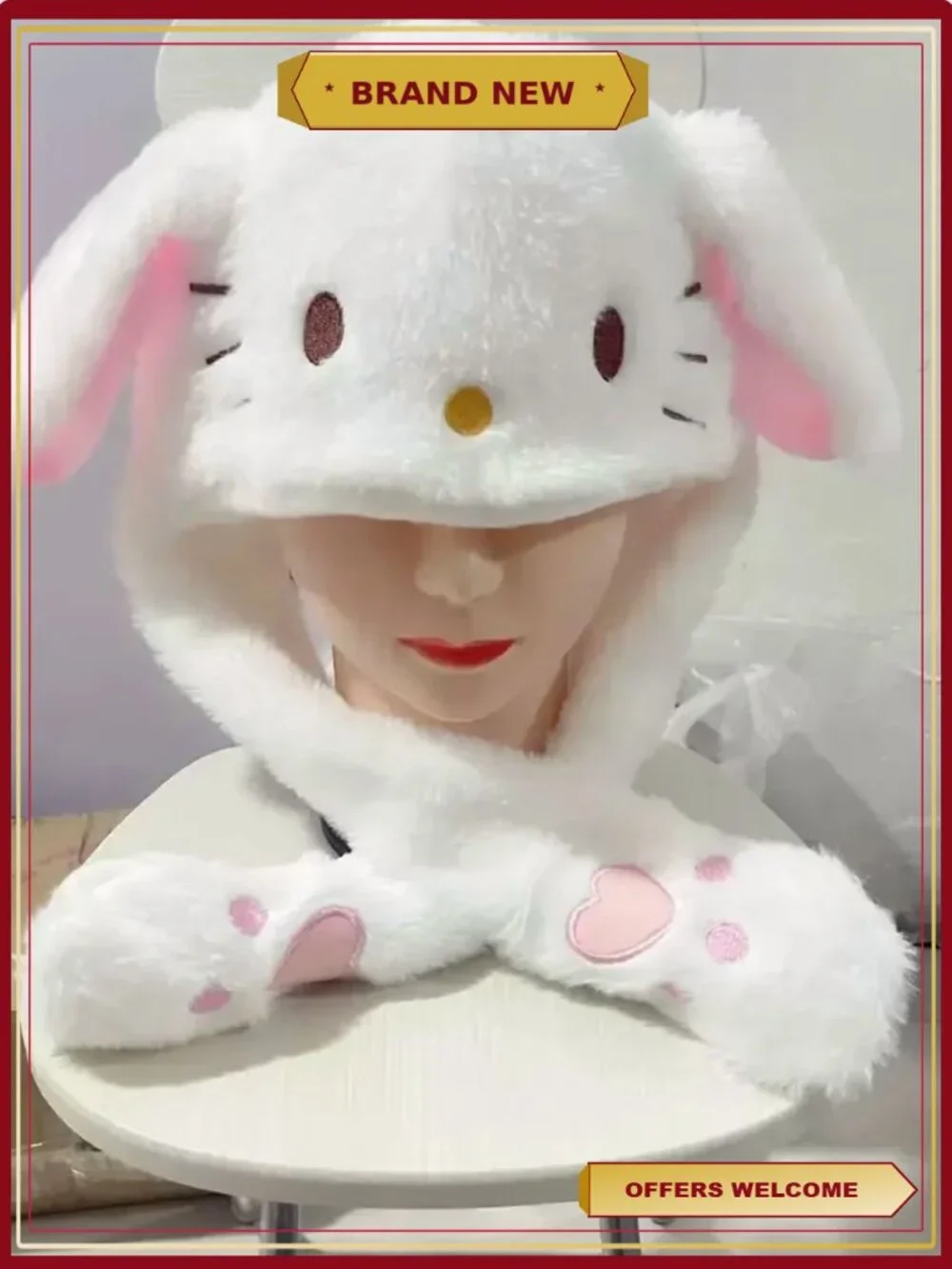 Kawaii Plush Ear Moving Hat Winter Warm Soft Anime Style Gift